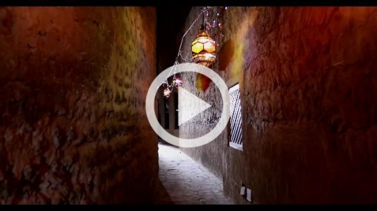 A pathway decorated by Ramadan Lanterns|