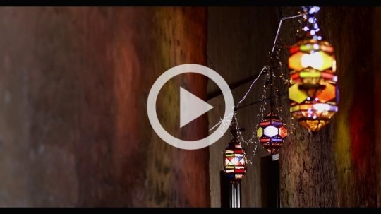A Pathway decorated by Ramadan Lanterns|