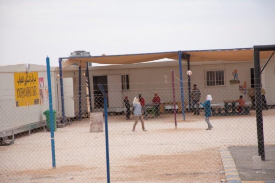 two girls playing Volleyball from Zaatari refugee camp for Syrian refugees