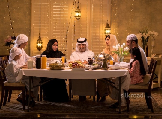 Happy family having iftar|-