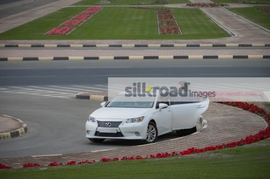 Middle Eastern Businesswoman getting her things out of the car|
