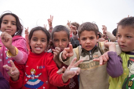 group of children from Zaatari refugee camp for Syrian refugees