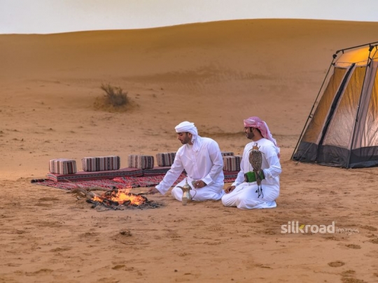 Friends enjoying bonfire