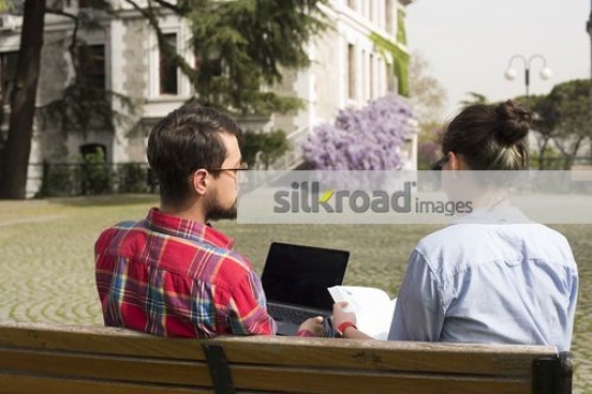 University Students studying on campus|