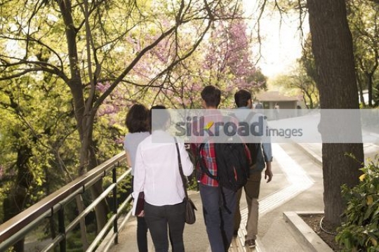 Group of European students walking together |