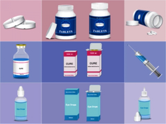 pill bottle with syringe and medical ampoules