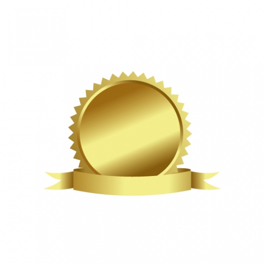 white background with a gold seal