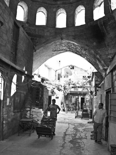 old market in black and white