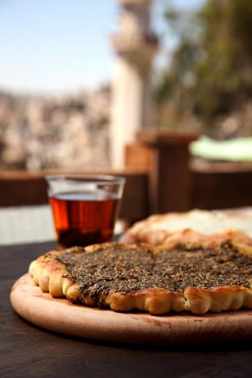 za'atar flat bread with cup of tea