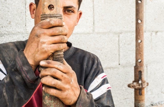 Palestinian Worker at Construction Site