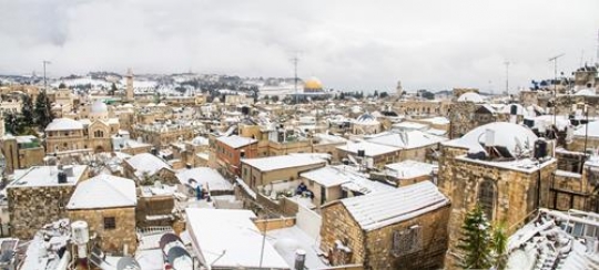 Dome of the Rock and old city homes in Jerusalem, Palestine
