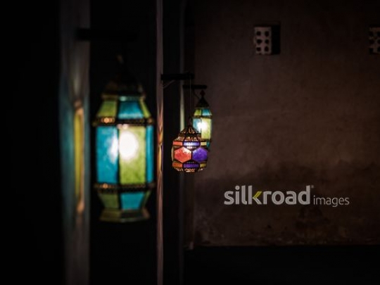colourfl lanterns hanging on the wall|-