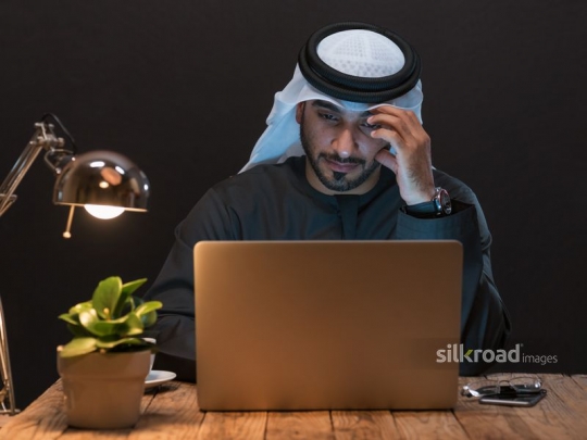 Businessman working up late