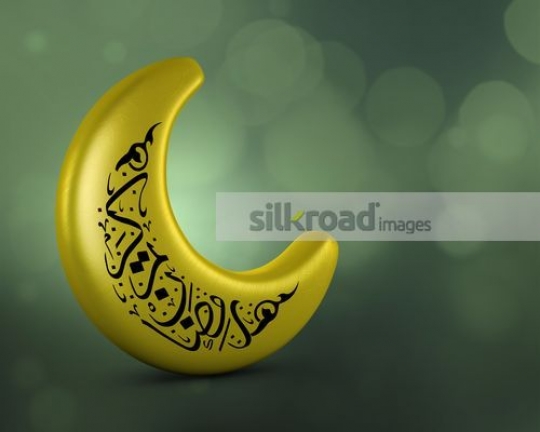 Gold crescent on a green background|