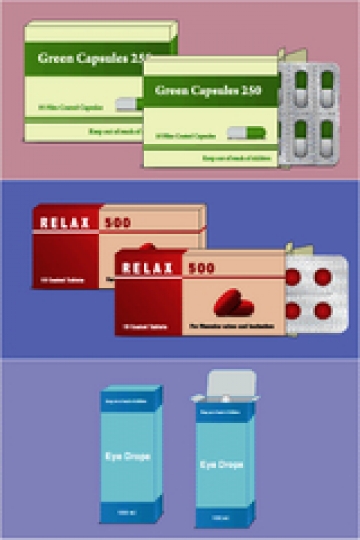 set of different packing for tablet with eye drops bottle