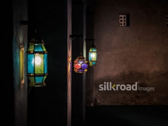 colorful lanterns n the wall|-